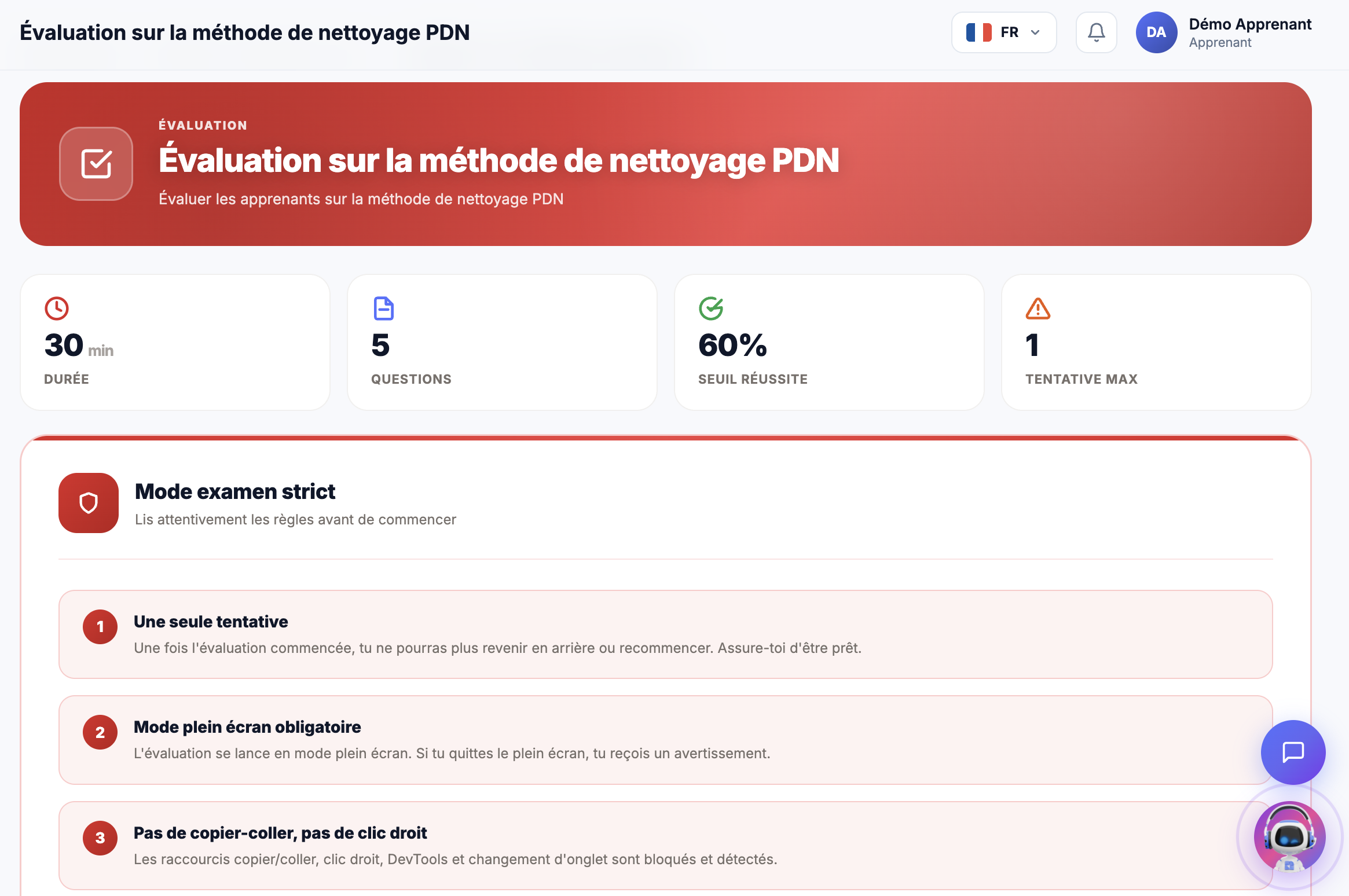 Évaluation en ligne avec mode sécurisé